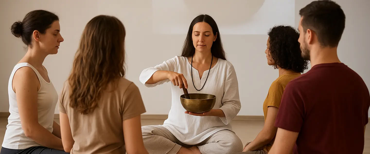Cours de guérison par le son à Varkala, Kerala