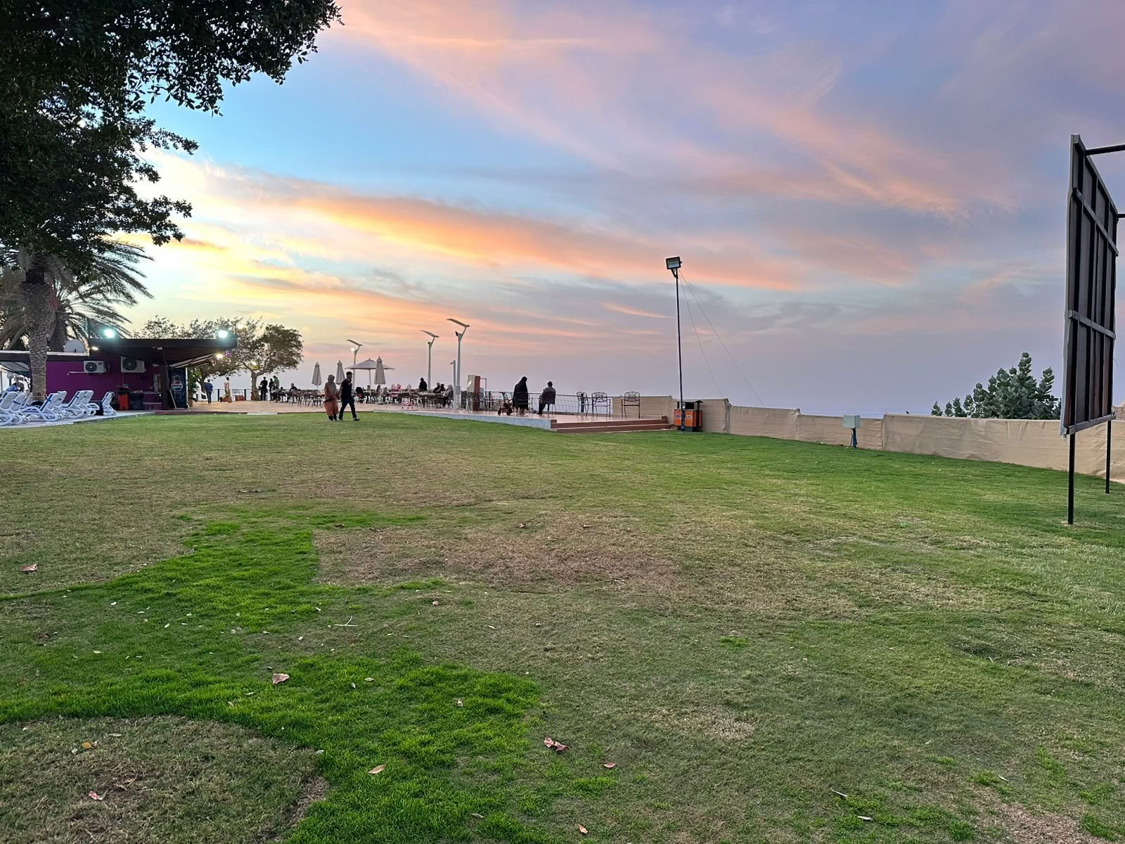 Yoga au coucher du soleil au parc de la mangrove de Jubail